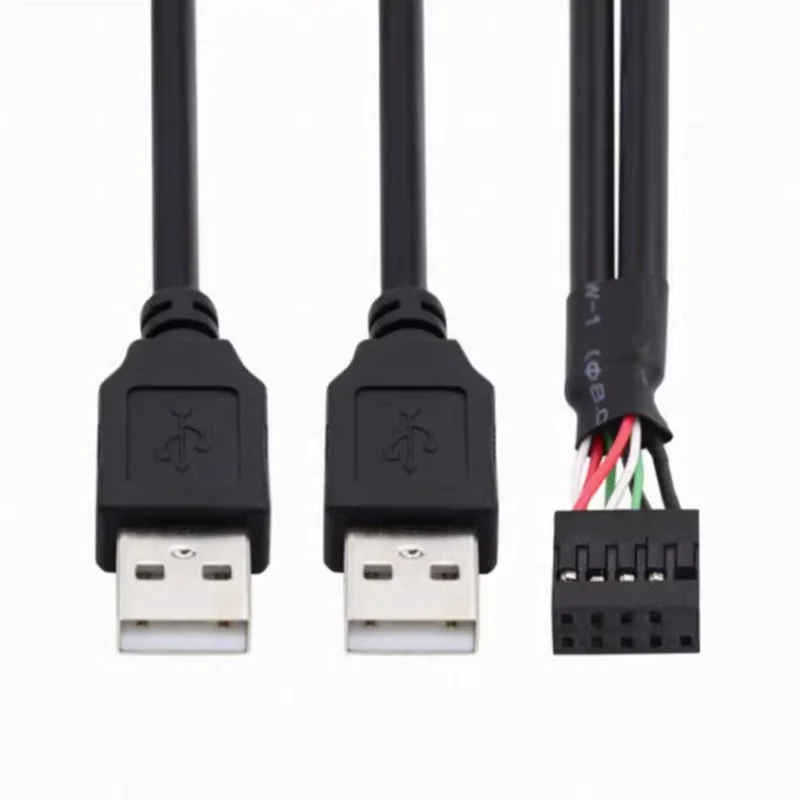 Adaptador de conector Dual USB A macho A PC, Adaptador de conector Dupont hembra de 9 pines interno Y divisor, Cable USB de 30cm, Cable de 24AWG