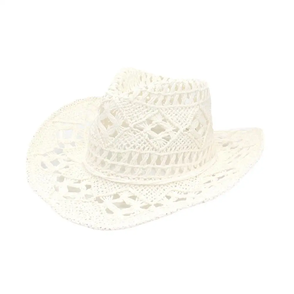 1PCS Czapka Summer Outdoor Men Women Hand Woven Caps Western Hat Brim Hats Beach Sun Breathable Wide Cowboy Protection Straw P9C2