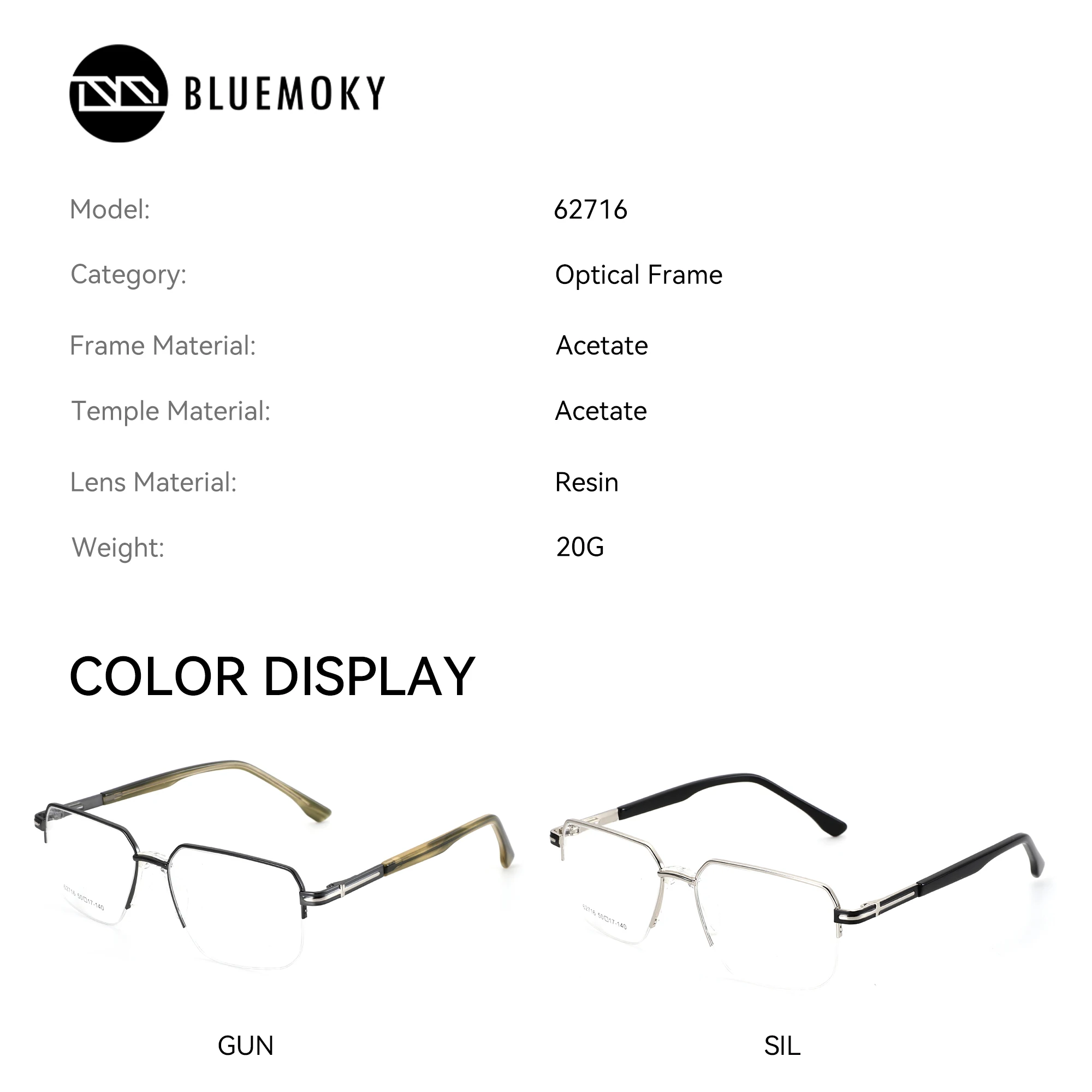 BLUEMOKY Lightweight metal rectangular prescription glasses for men with square myopia, anti blue light multifocal discoloration - Image 4