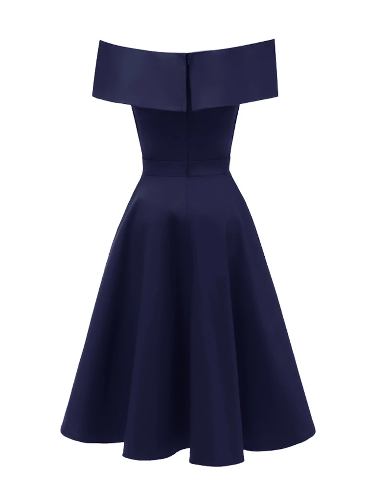 Tonval Vintage Off the Shoulder Party Sexy Evening Birthday Dresses Prom Elegant Women Fit and Flare Cotton Dress