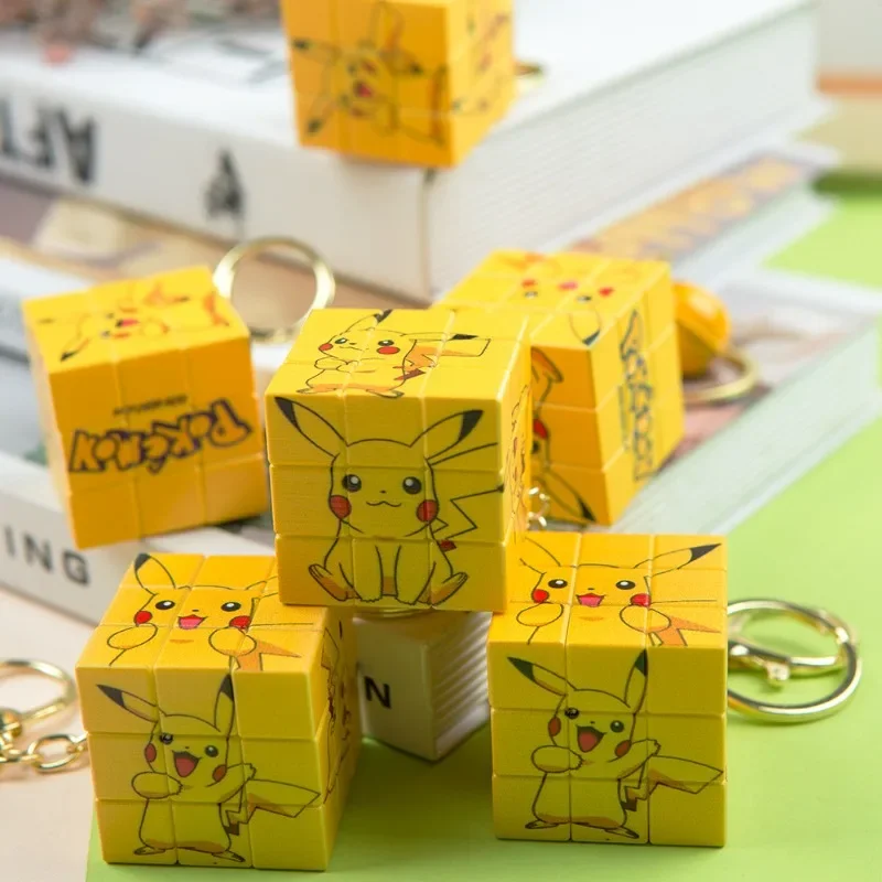 Pokemon Pikachu Keychain Magic Cube Pendant Keyring Backpack Charm Decorations Fashion Key Holder Jewelry Pendant Keychain Gifts