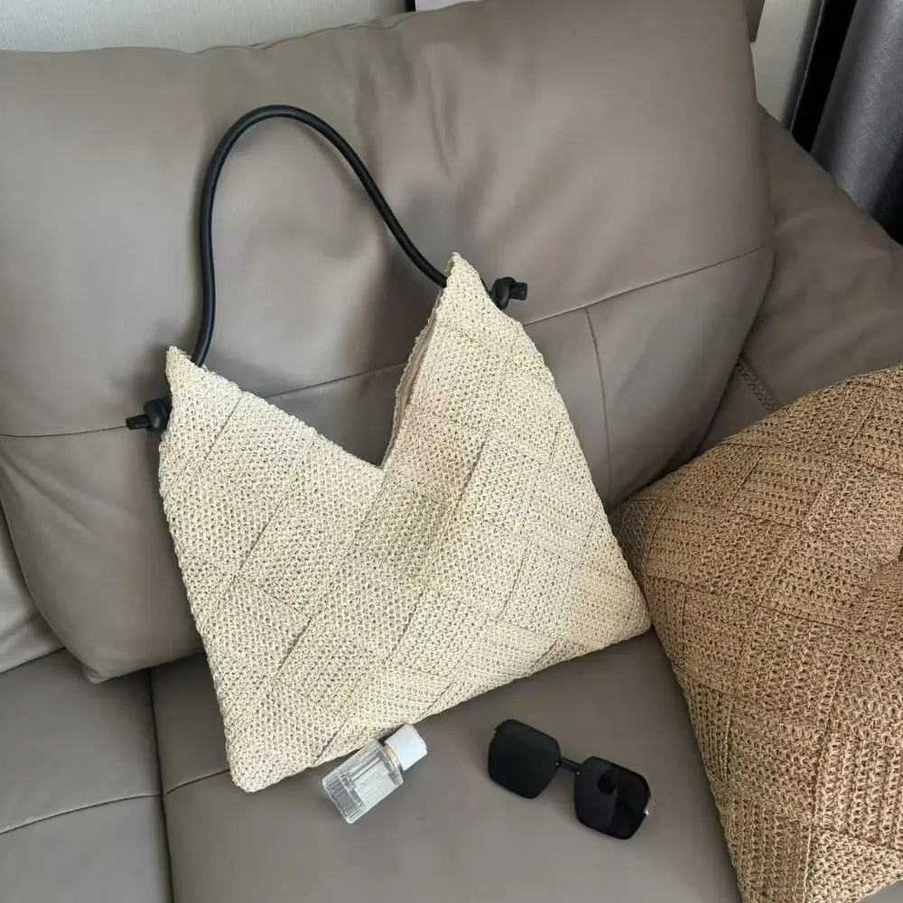 

Vintage Bohemian Hollowed Out Knitted Bag Triangle Woven Crochet Tote Bag Large Capacity Cotton Thread Weave Shoulder Bag Girl