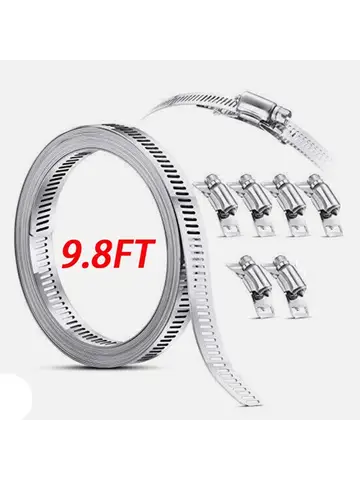 9.8ft Adjustable Large Hose Clamps Worm Gear Stainless Steel Clamp+6 Fasteners Automobiles Accessories Clamp And Fasteners