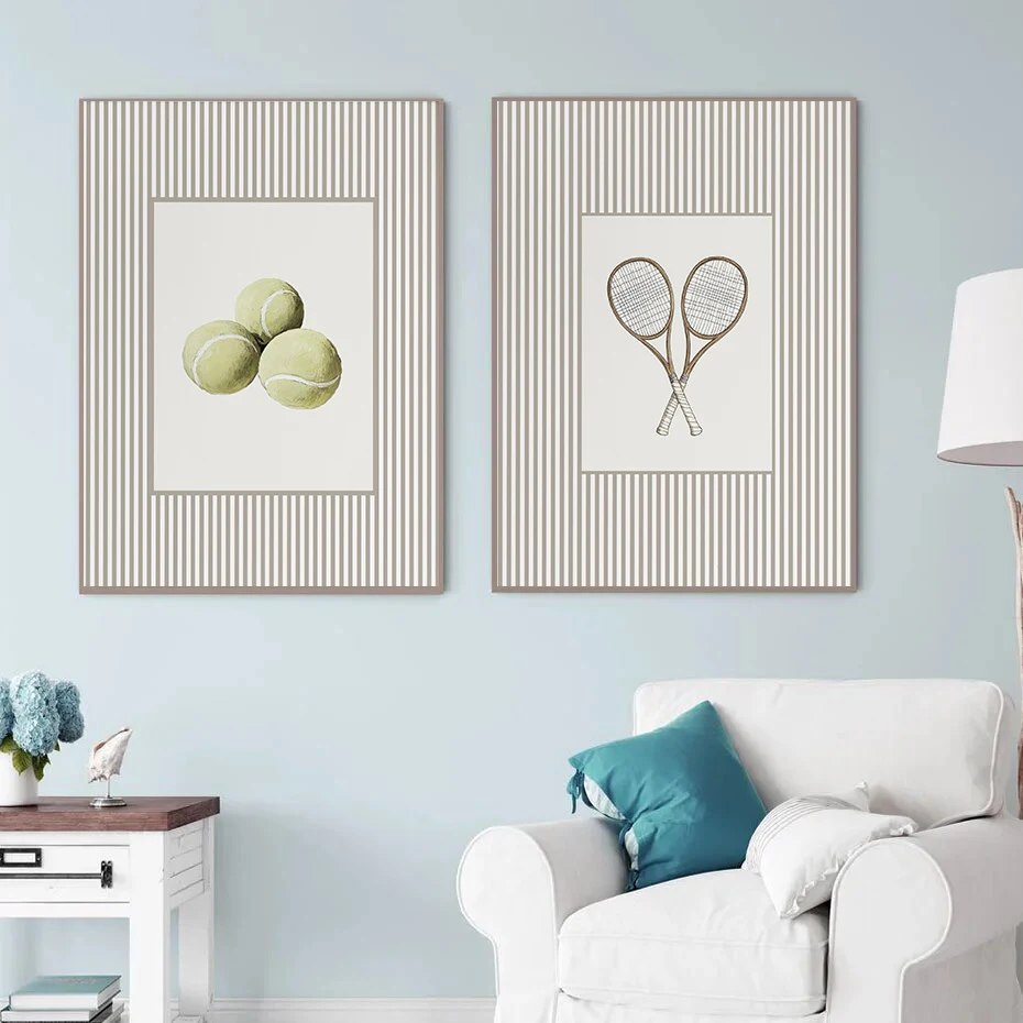 Vintage Sports Illustration Baseball, Football, Golf, Basketball Stripe Style Nursery Poster Canvas Painting Wall Art Home Decor