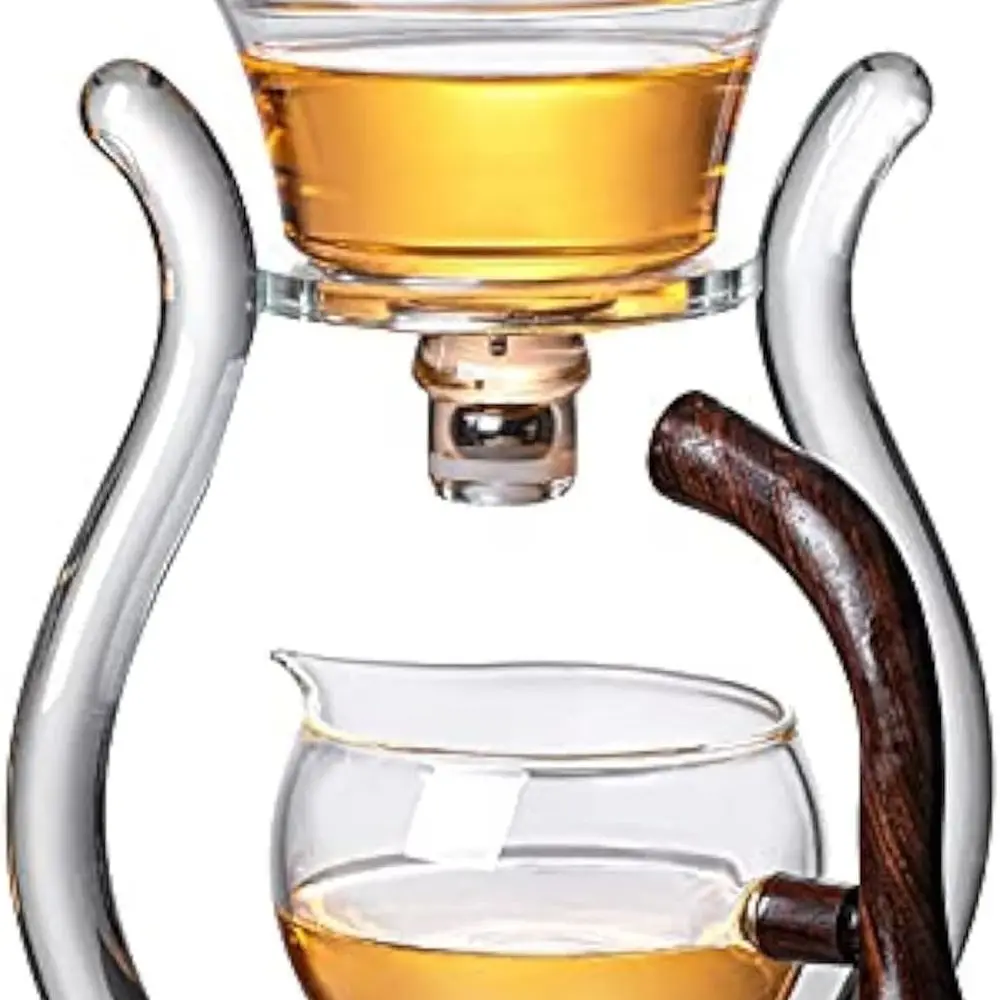 

Semi-Automatic Rotating Glass Tea Infuser Set with Lazy Susan Base