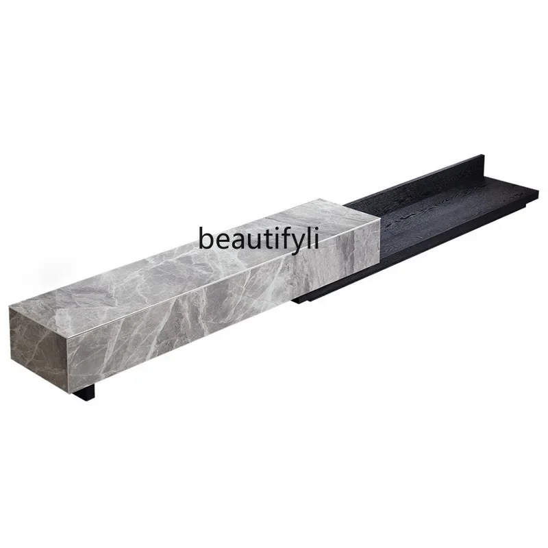 

ss25 Italian gray rock slab coffee table TV cabinet combination Nordic bright light telescopic model