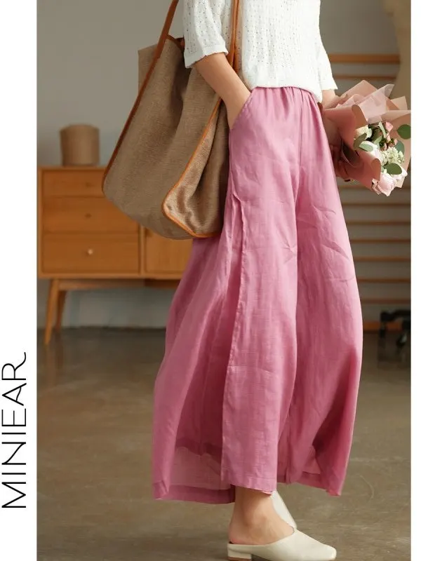 

Stylish Cotton Linen Wide Leg Pants Women's Artistic Retro Loose Casual Straight Slimming Versatile Linen Nine Point Pants