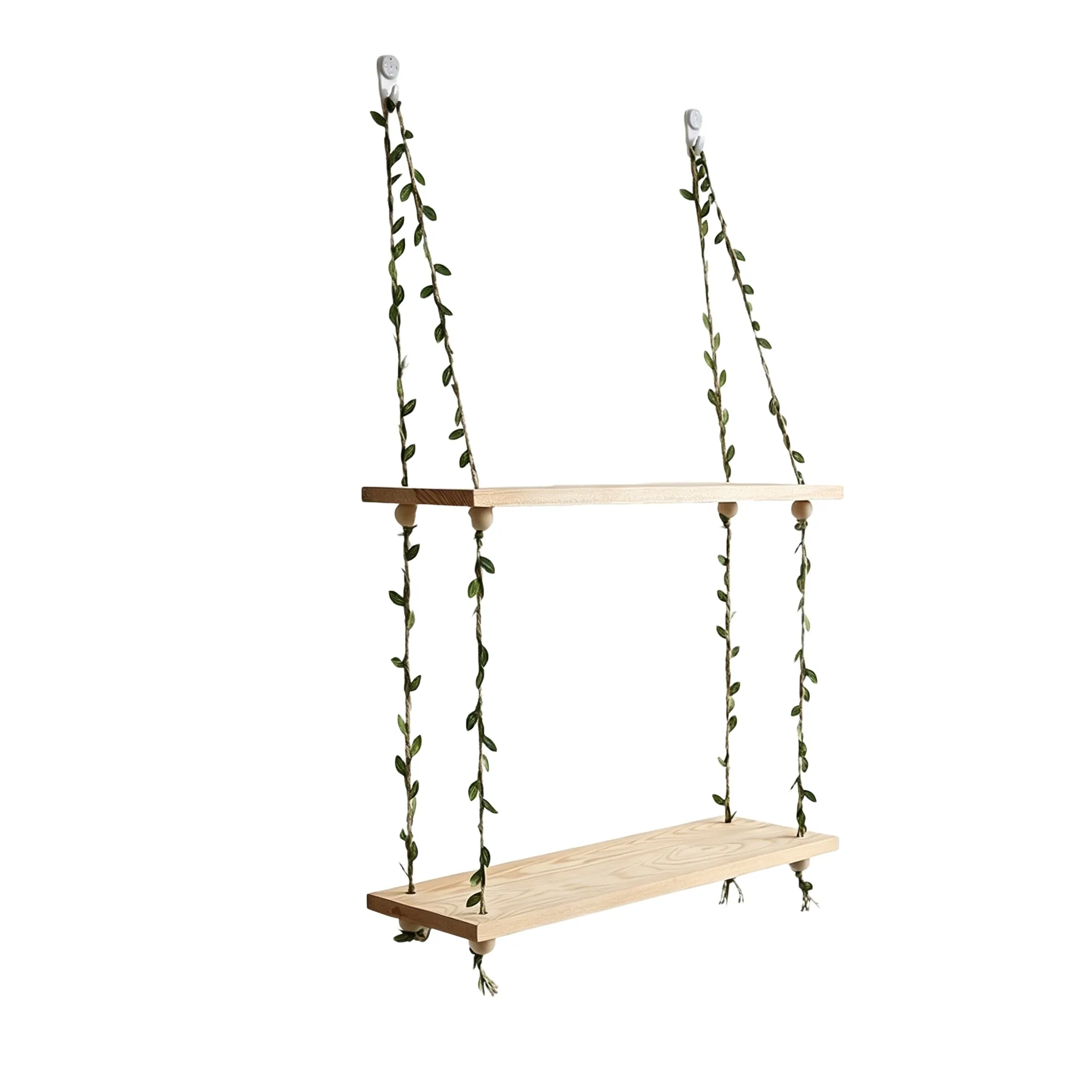 1Pc Off White Handwoven Macrame Wall Shelf Double Layer Plant Hanger For Living Room Bedroom Home Decor Storage Rack
