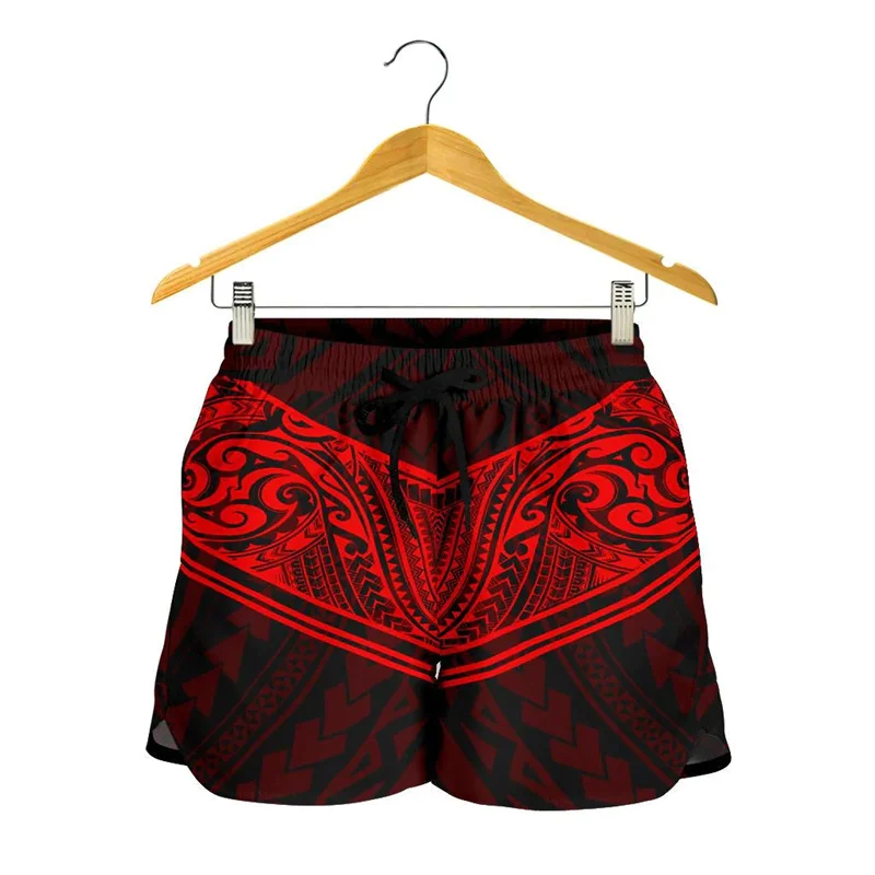 Red Polynesian Tribal Women's Shorts Hawaii Beach Shorts Girls Multi-style Swim Gym Ice Shorts Floral Board Short Pant Trunks