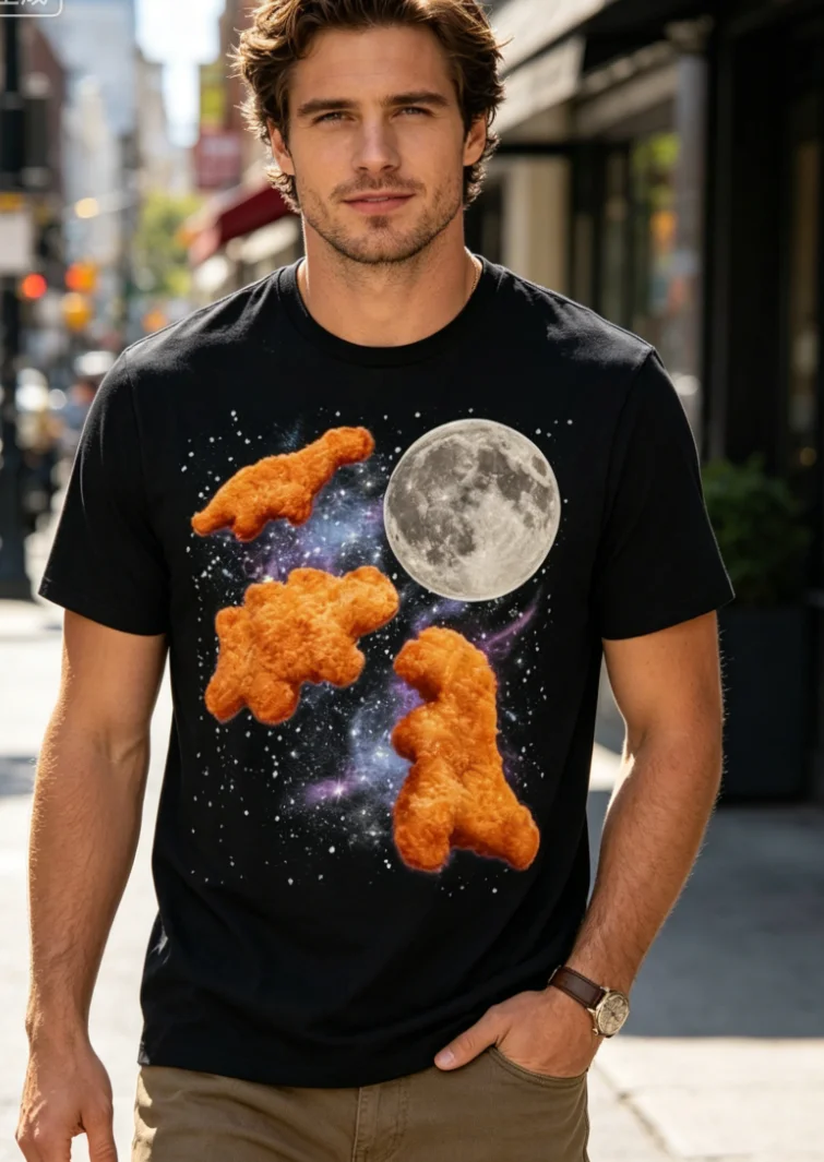Men's Funny Dinosaur T-Shirt Nugget Moon Howling Graphic Tee - Casual Short Sleeve Shirt for Outdoor & Casual Attire T-Shirt