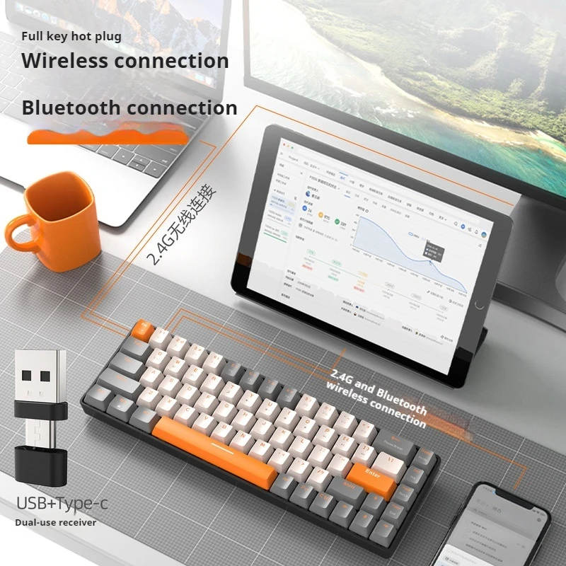 

K68 Gaming Mechanical Keyboard 68 Key Bluetooth Wireless Dual Mode Hot Plug Mechanical Feel Pc Notebook Office Gaming Esports