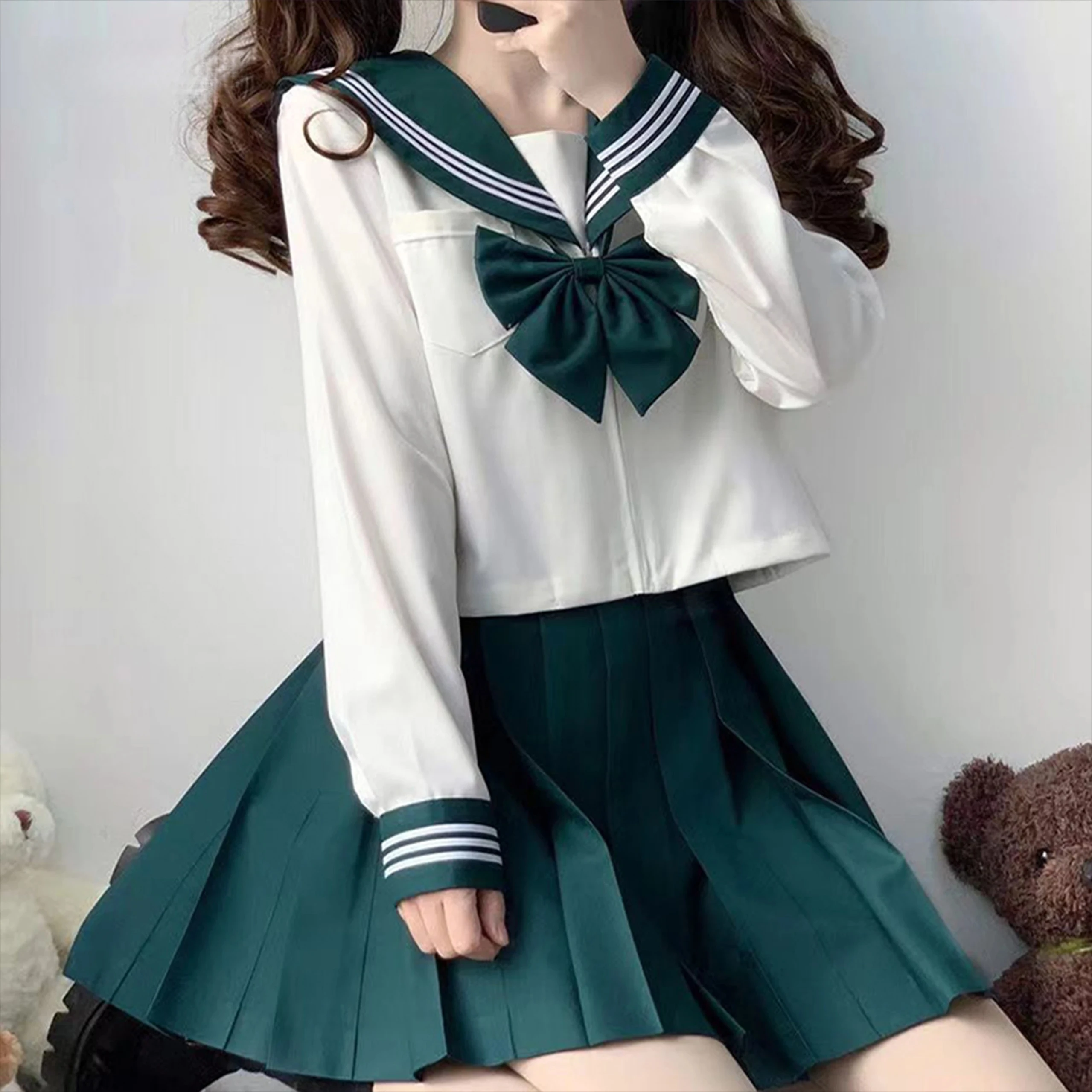 

Japanese School Uniform Green JK Uniform College Style Suit Sailor Costume Women Sexy Shirt Pleated Skirt 2025 Hot Sale