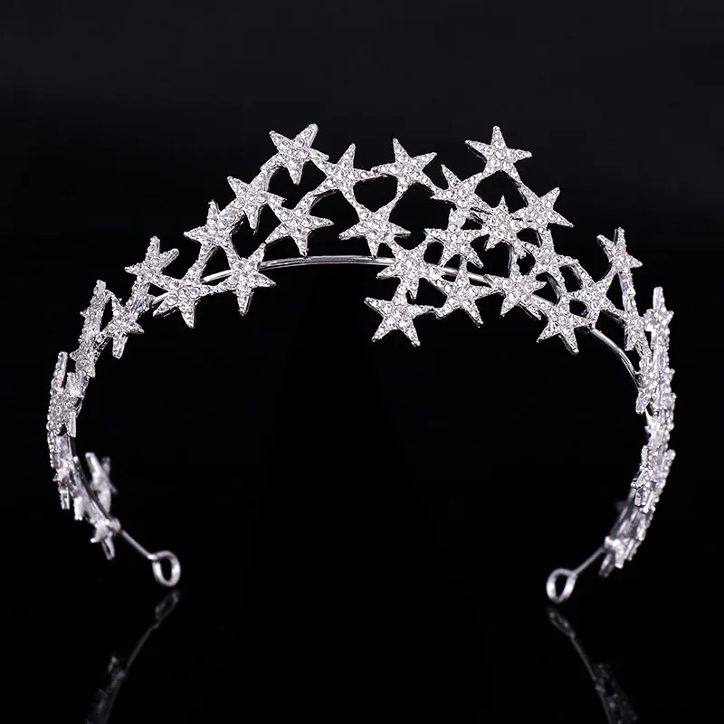 Rhinestone Stars Tiaras Bride Wedding Hair Accessories Crystal Crown Tiara Handamade Bridal Hair Jewelry Party Gift