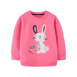 Jumping Meters New Arrival Girls Bunny Embroidery Baby Sweatshirts Autumn Winter Children's Cotton Long Sleeve Hooded Shirts Top