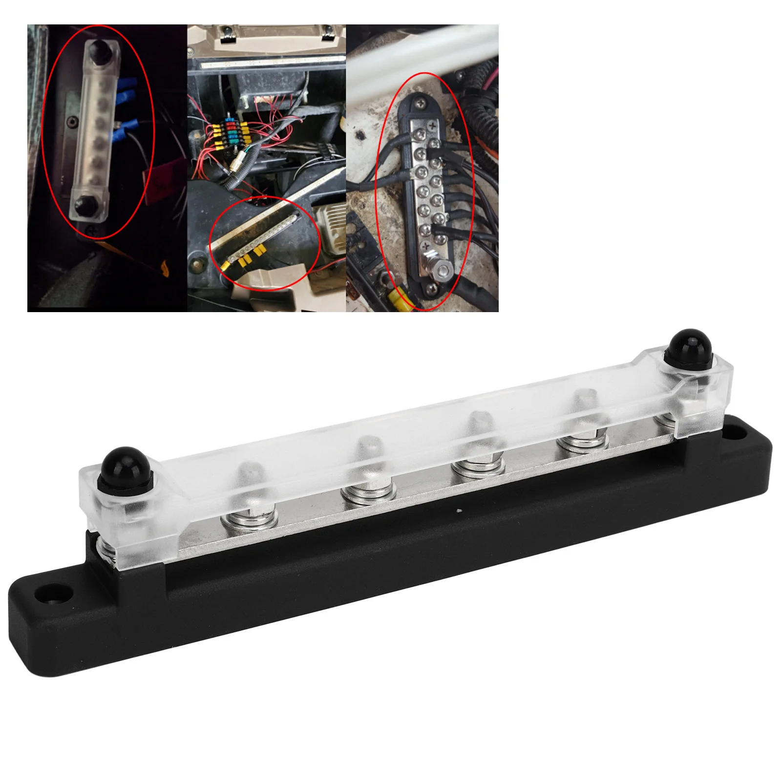 

Блок распределения питания Винт M6 6 клеммная шина постоянного тока 12 В‐48 В 150 А для автомобильной лодки Черный