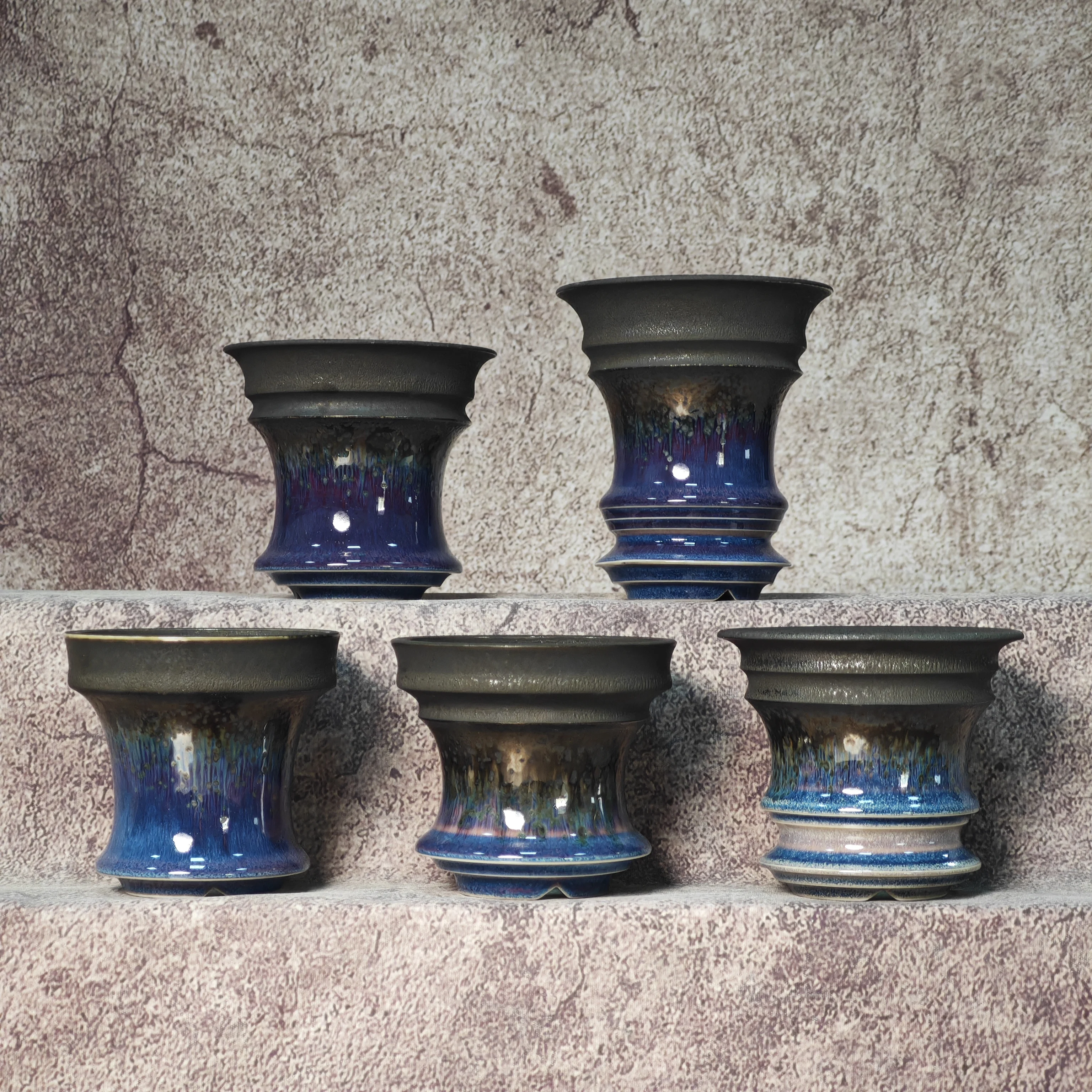 Handmade Kiln Glaze Drip Ceramic Planter, Waist-shaped Caudex Pot, Succulent Agave Dioscorea Elephantipes Cactus Plant Po
