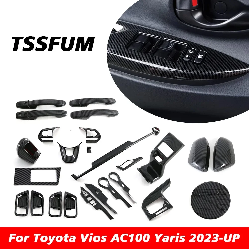 Adesivo de fibra de carbono ABS para interior de carro, capa do painel de controle da alavanca de câmbio para Toyota Vios AC100 Yaris ATIV 2023 2024 2025, acessórios.