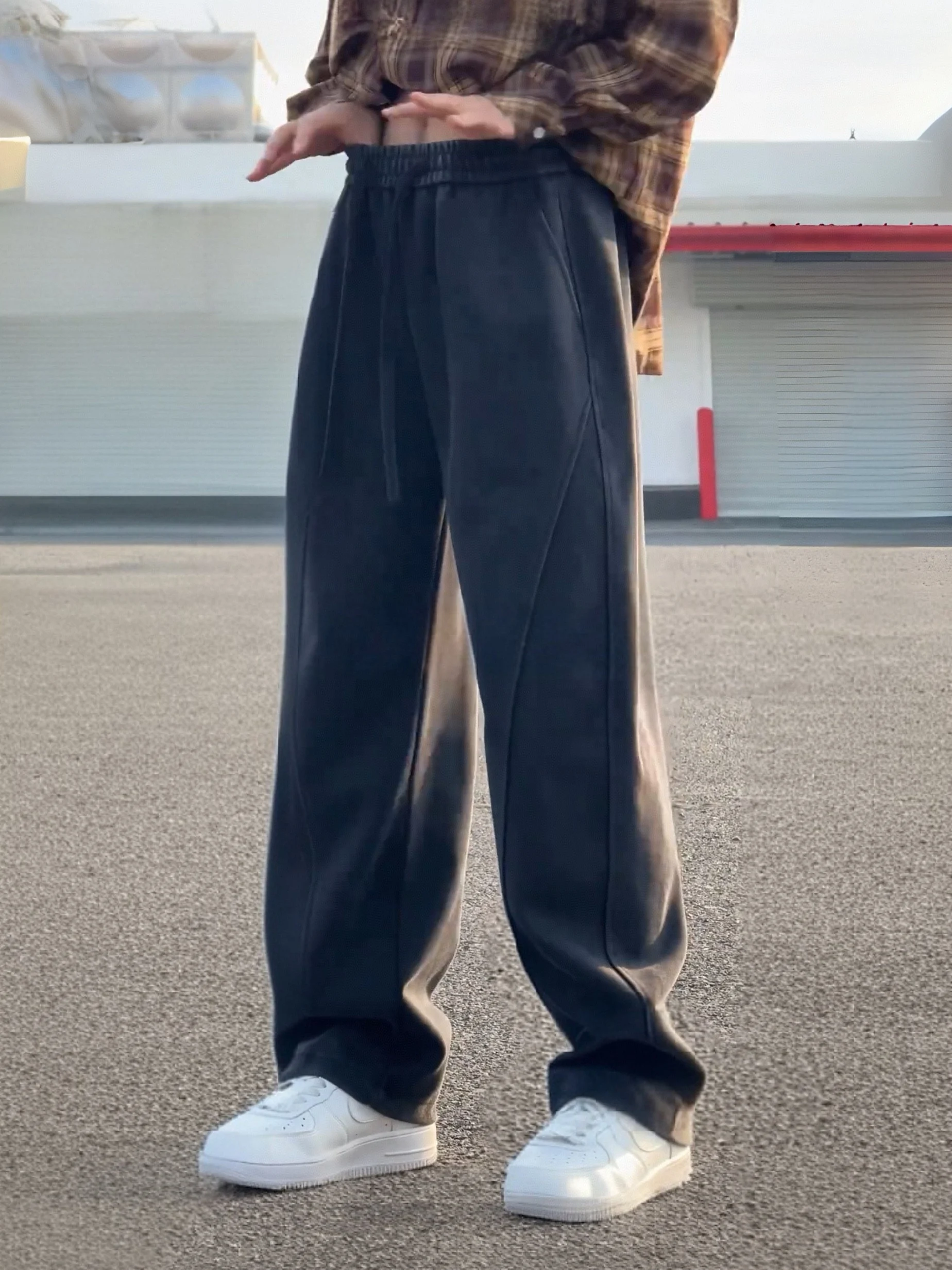 

Waed ey Heavy Fce Sports Sweatpants Men Autumn Winter New Lazy Loose Sle Drape Straight Casual Pants