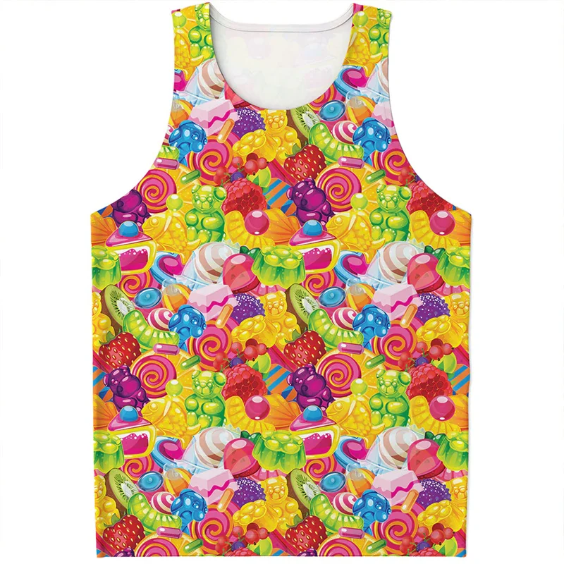 Fashion Colorful Fudge Pattern Tank Top Men Summer 3D Printed Candy Vest Quick Dry Sleeveless Tees Kids Tops Oversized Tshirt