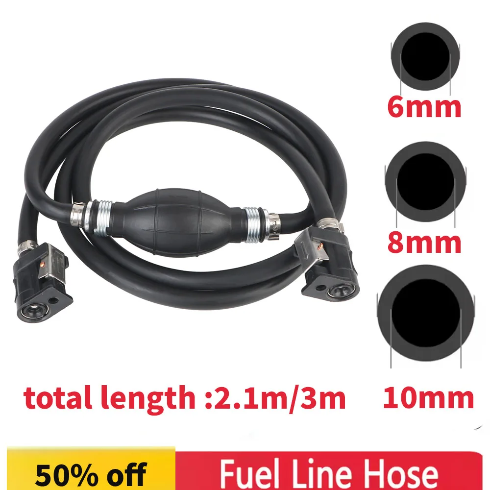 Oil Hose Pipe Connector for Car Outboard Boat Marine Engine 2.1/3m Length Fuel Desiel Line Hose Fuel Pump Pipe 6 8 10mm Diameter