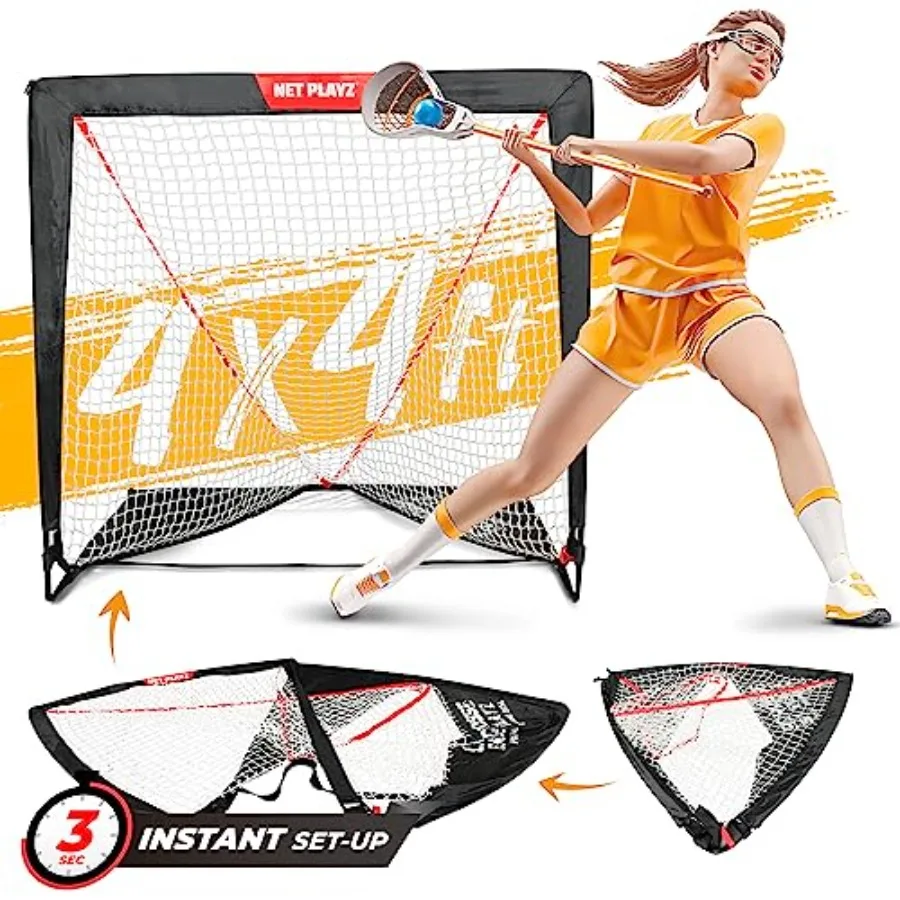 

4 x 4 x 4 Feet Lacrosse Goal Fast Install Fiberglass Frame Lightweight Foldable Portable Carry Bag Included