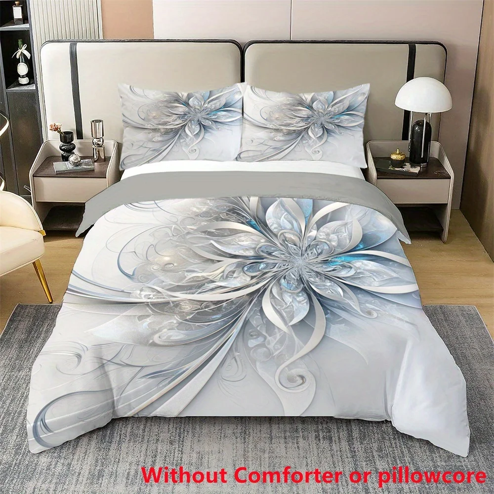 2/3pcs Modern Art Design Digital Print Duvet Cover Set (1 Duvet Cover + 1/2 Pillowcase, Without Core), Beautiful Blue Flowers