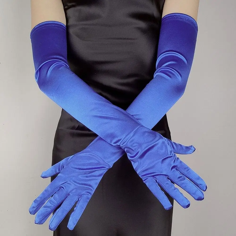 Women's Elegant Long Satin Glove Candy Color Elastic Photograph Party Glove Female Spring Summer 55CM Sunscreen Driving Glove