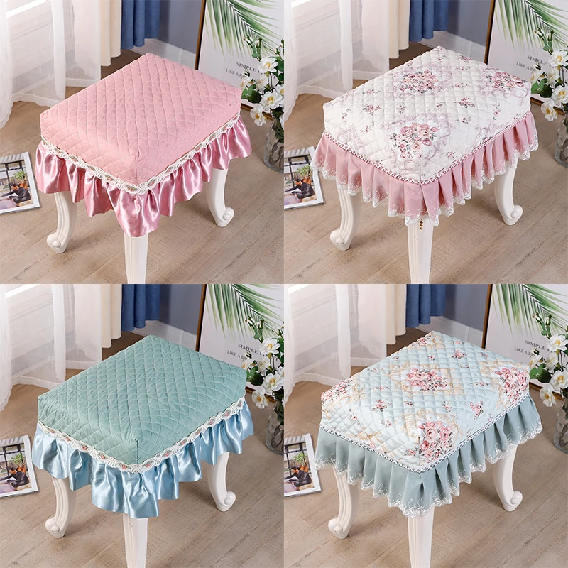 European Style Piano Stool Cover Lace Embroidery Pastoral Flora Printed Chair Seat Pad Slipcover Cosmetic Stool Cover
