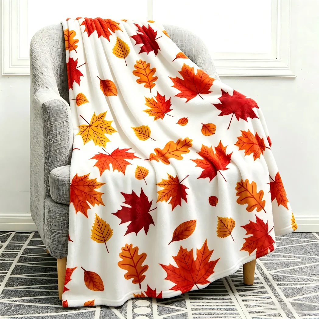 Fall Leaf Throw Autumn Blanket Blanket Gift Halloween X-mas Flannel Blankets For Men Women Gifts Festival Deco Four Season Use