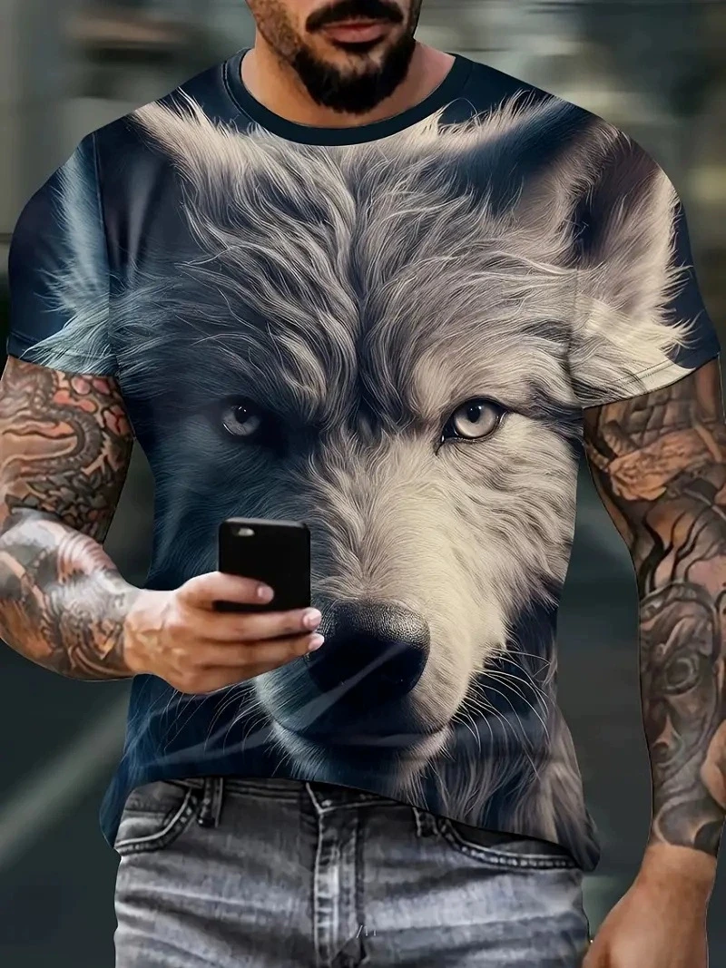 The Wolf Men's Short Sleeve Crew Neck T-shirt Summer Outdoor Special Casual Comfort Tops Harajuku Oversized Woman