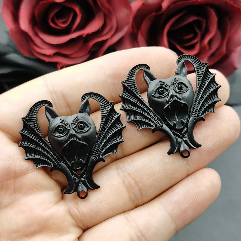 Breloques gargouilles gothiques, grand connecteur de chauve-souris hurlante, collier pendentif, boucle d'oreille bricolage, résultats de bijoux exécutifs faits à la main, 4 pièces