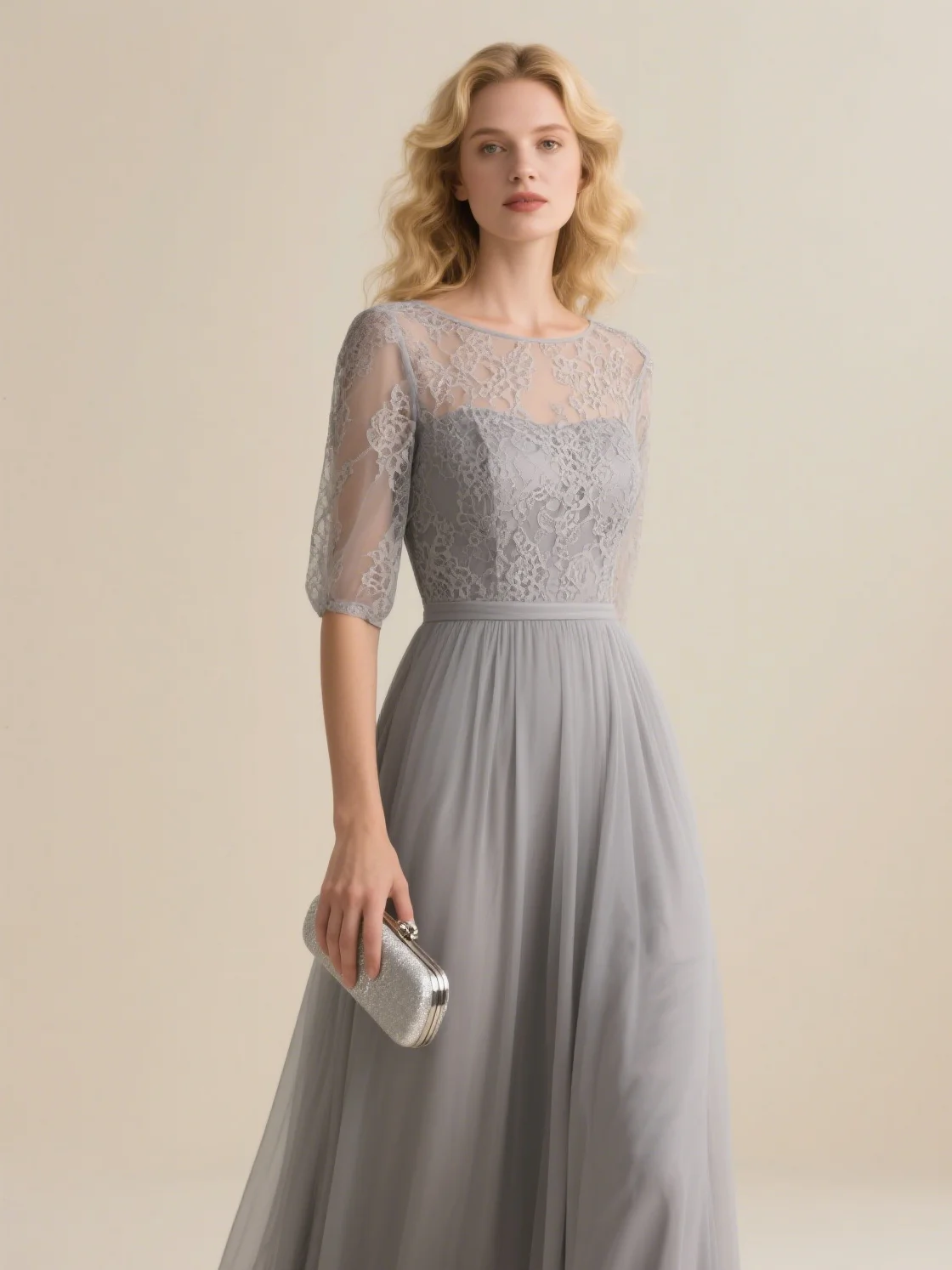 

Elegant A-line Evening Dress Floor Length Scoop Neck Chiffon Lace 3/4 Sleeve Appliques Wedding Guest Dress 2025 free customized