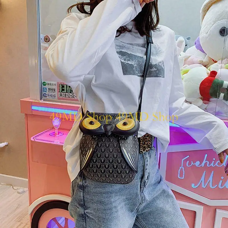 49MD Owl Cartoon PU Leather Handbag Casual Satchel School Purse Shoulder Bag Cro