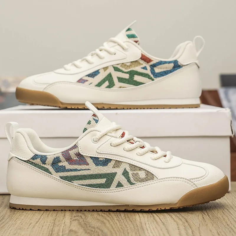 

Мужские легкие повседневные кроссовки в стиле ретро с геометрическим принтом, дышащие, нескользящие, удобные для ежедневных прогулок