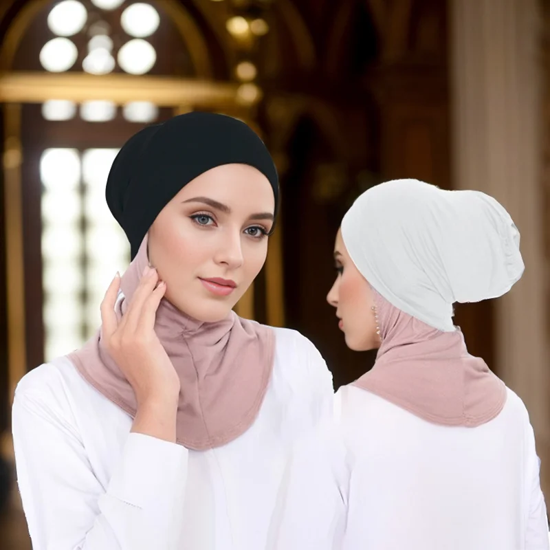 2 PC Newest Women Silk Cotton Elastic Tube Cap Muslim Solid Color Hat Arab Hat Brimless Hat Soft Comfortable Hijab Undercap