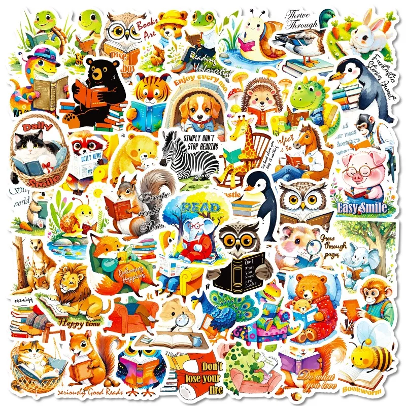 56 stuks cartoon gepersonaliseerde dierenlezing creatieve doodle decoratieve stickers