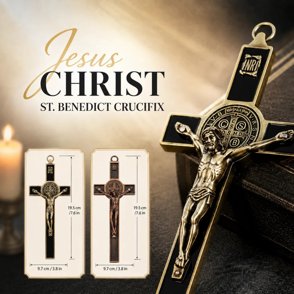 1Pc St Benedict Crucifix Metal Alloy 19.5X9.7cm Antique Catholic Wall Cross For Home Chapel Decor Religious Gift Collectible
