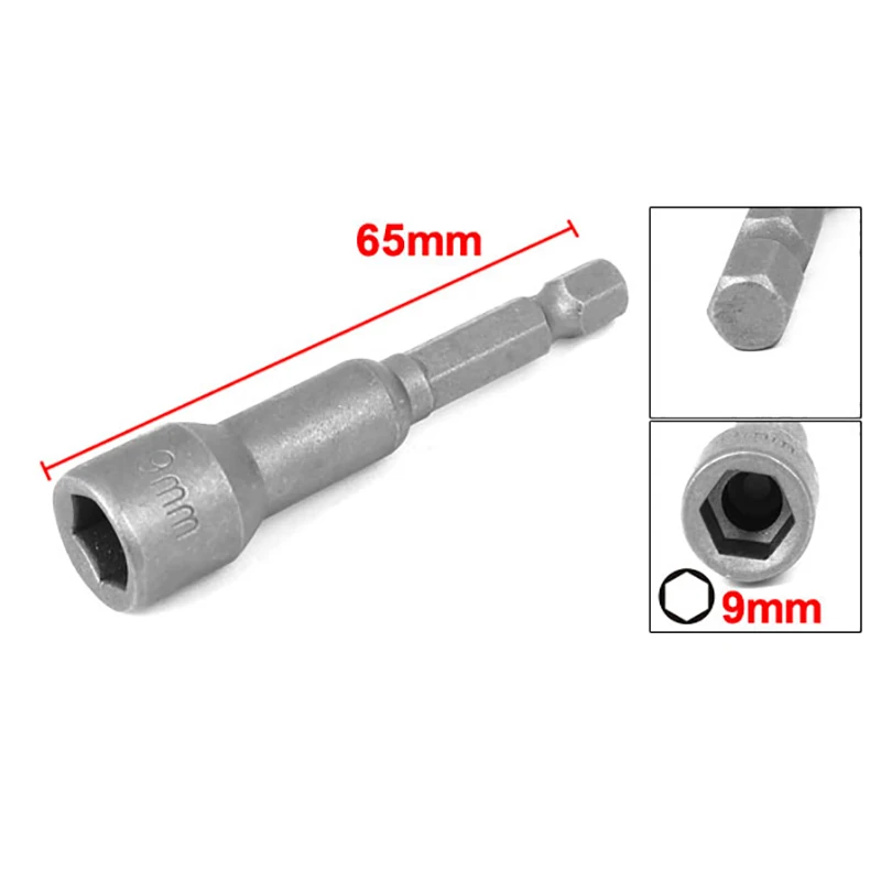 9mm Hex Socket Sleeve Nozzles Nut Setter Driver Screwdriver Bits Hand Tools Bell Shape 65mm Length Non Magnetic