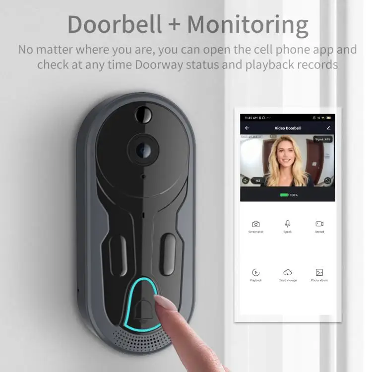 Smart 1080P WiFi Video Doorbell Night Vision PIR Motion Detection Two-Way Audio Intercom Wireless Security Camera Door Viewer