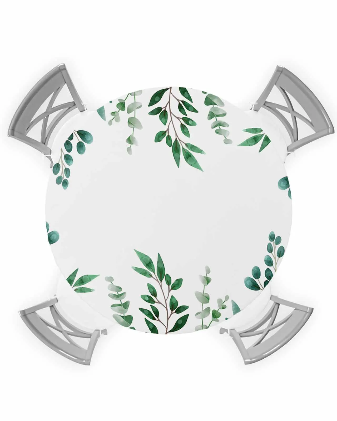 Plants With Dark Green Leaves And Tea Green Leaves Round Elastic Edged Table Cover Protector Cloth Waterproof Fitted Tablecloth