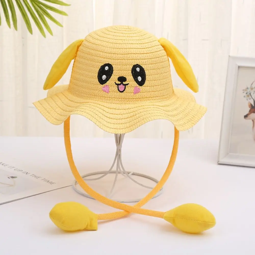 

Sunscreen Rabbit Ear Sunshade Straw Hat Ear Moving Solid Color Bunny Sunshade Hat UPF50+ Costume Accessories Children Straw Hat