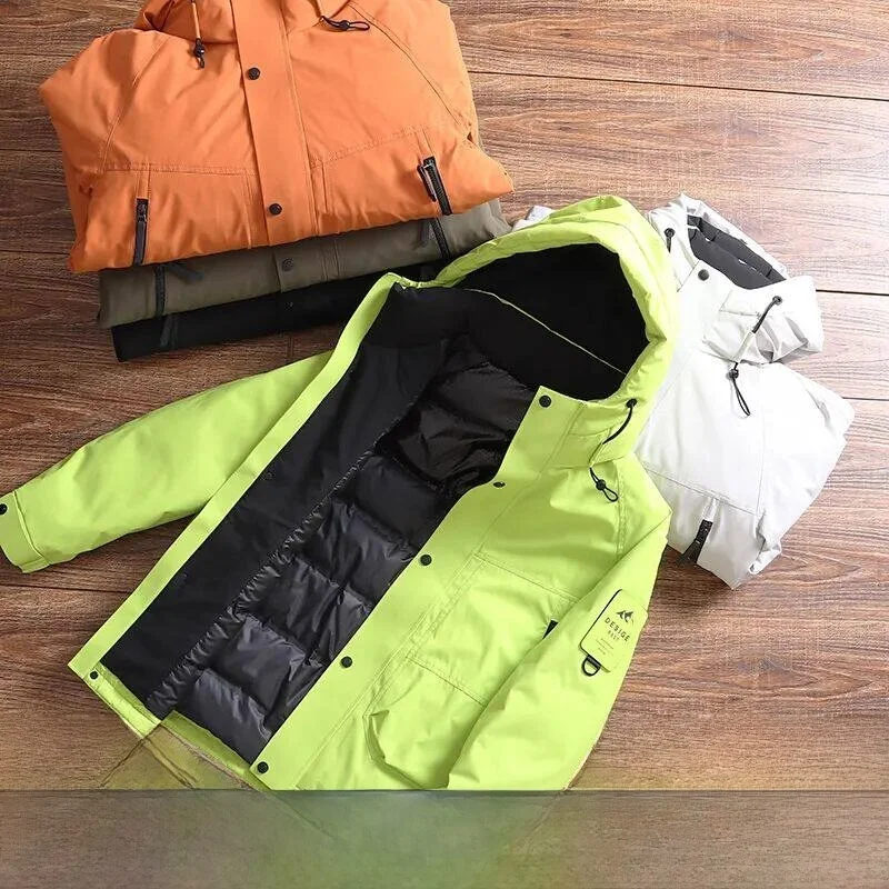 

Outdoor Men's Thiened Windproof Waterproof Hooded High Fluffy Winter down Jaet Casual Sle Zipper Closure Long Sve