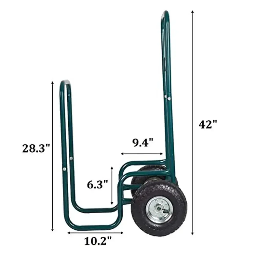 ฟืน Log รถเข็นล้อและโครงสร้างรูปตัว U 220lbs ความจุแบบพกพา Garden Rack สีเขียว 42 "Rolling Dolly Cart ฟืน