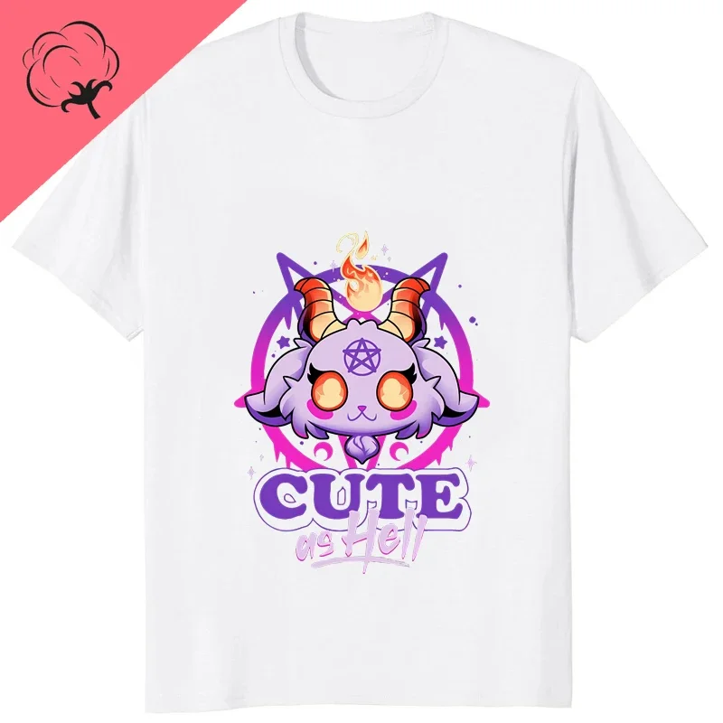 Kawaii Cat Demon Evil Satan Printed Cotton T Shirt Youre Never Alone If You Have Demons Tshirt Hail Baphomet Man Tops Women Tees