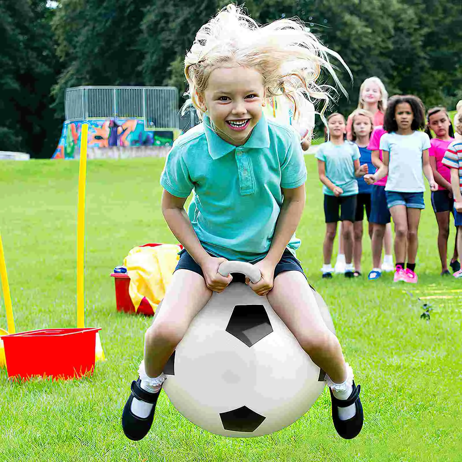 Pelota inflable de fútbol de PVC de 45cm, pelota para saltar, pelota de actividades para interiores y exteriores para niños (blanco, fútbol), 1 ud.