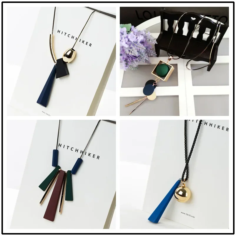 Korea Vintage Tassel Long Sweater Chain Necklace For Women Jewelry Accessories Bohemian Geometric Circle Round