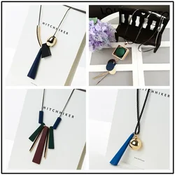 Korea Vintage Tassel Long Sweater Chain Necklace For Women Jewelry Accessories Bohemian Geometric Circle Round