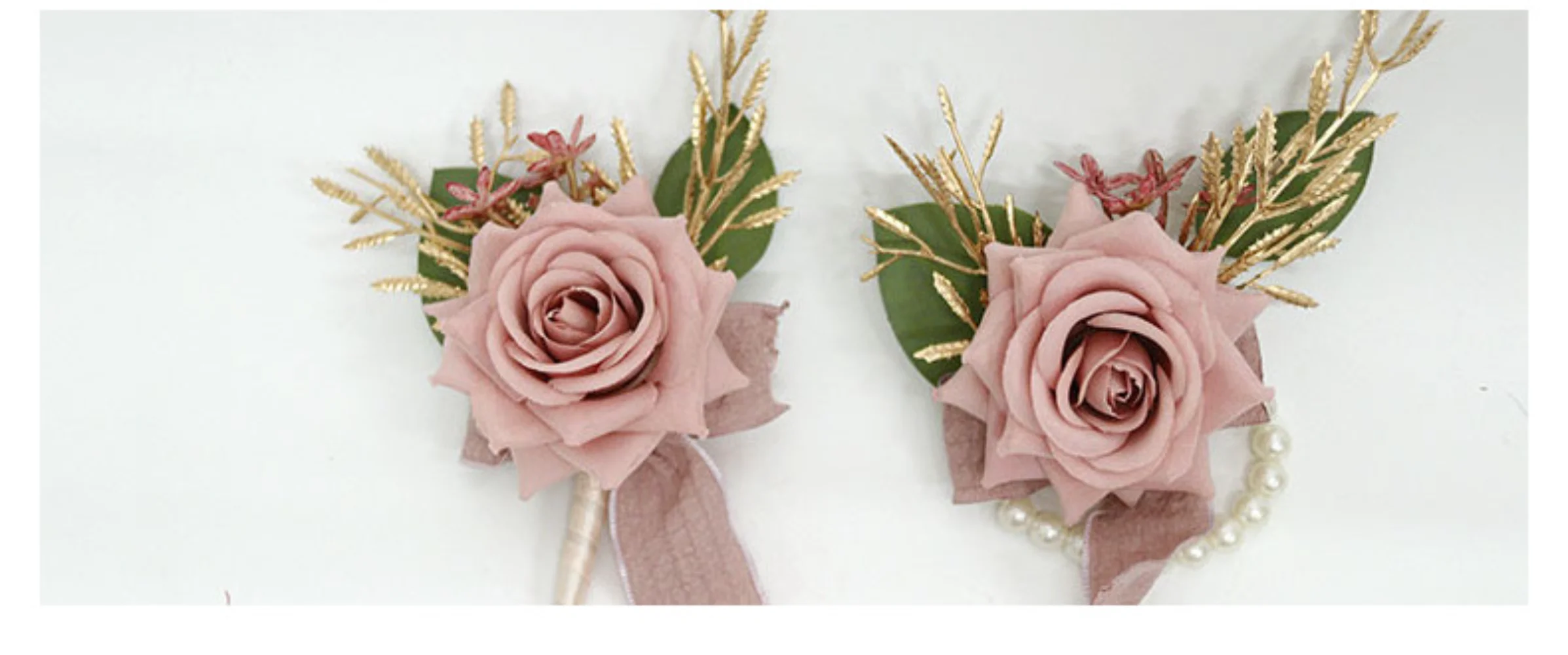 Flores rosas polvorientas para boda, Boutonniere para invitados, rosa de seda, encaje Artificial, pulsera de ramillete perlado, accesorios de boda para novio