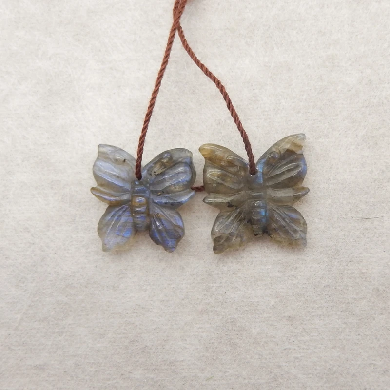 

Natural Labradorite Butterfly Shape Hand-Carved Earring DIY Handmade Jewelry Gemstone Beads 19x18x4mm 3.9g