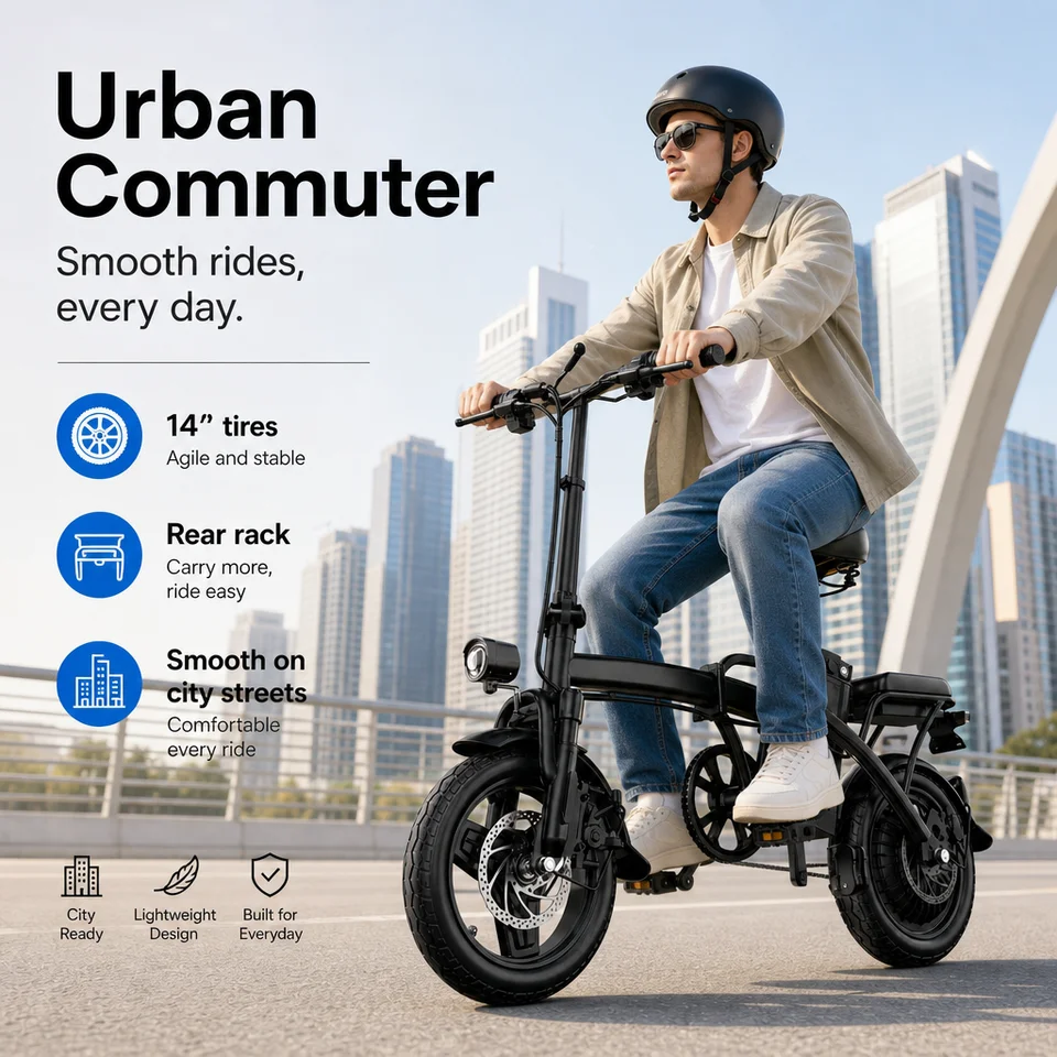 500W Motor 14" Folding Electric Scooter Bike, 3 Speed Modes, 22.8kg Lightweight Foldable E-Bicycle, 20MPH Commuting Ebike for Adults with Disc Brakes image 6